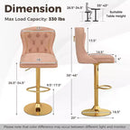 Costway Lot de 2 chaises de bar en velours hollandais, tabourets de bar avec repose-pieds, base en métal, anneau antidérapant, rose/beige/gris