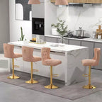 Costway Lot de 2 chaises de bar en velours hollandais, tabourets de bar avec repose-pieds, base en métal, anneau antidérapant, rose/beige/gris