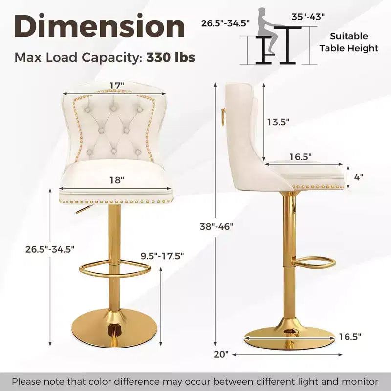 Costway Lot de 2 chaises de bar en velours hollandais, tabourets de bar avec repose-pieds, base en métal, anneau antidérapant, rose/beige/gris