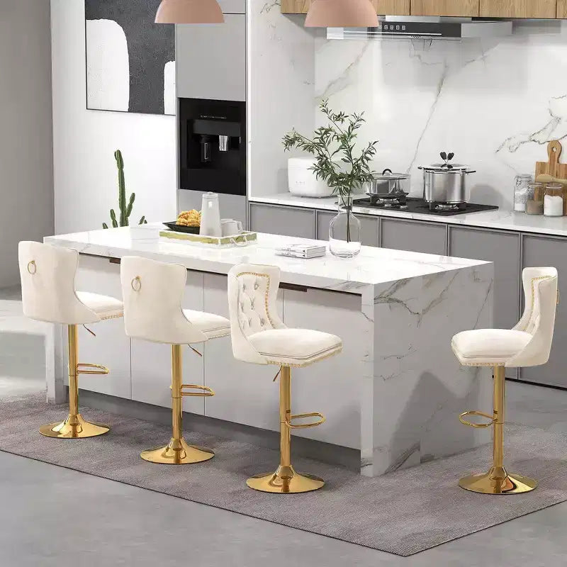 Costway Lot de 2 chaises de bar en velours hollandais, tabourets de bar avec repose-pieds, base en métal, anneau antidérapant, rose/beige/gris