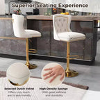 Costway Lot de 2 chaises de bar en velours hollandais, tabourets de bar avec repose-pieds, base en métal, anneau antidérapant, rose/beige/gris