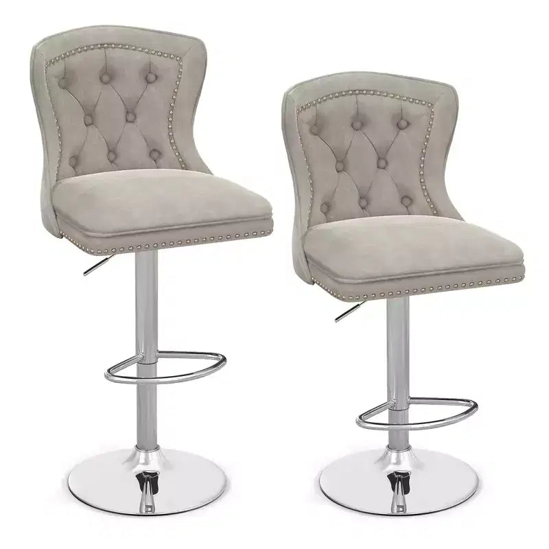 Costway Lot de 2 chaises de bar en velours hollandais, tabourets de bar avec repose-pieds, base en métal, anneau antidérapant, rose/beige/gris