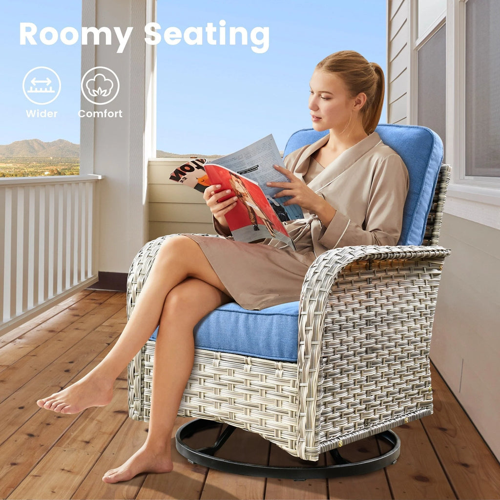 Ensemble de 9 chaises pivotantes en osier OVIOS pour l'extérieur avec table brasero