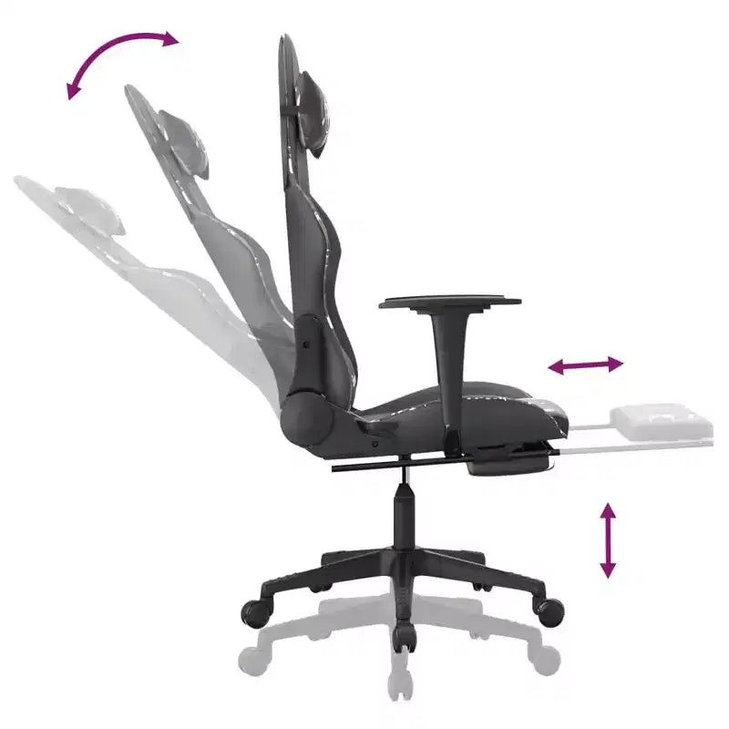 vidaXL Chaise de jeu réglable avec repose-pieds - Noir et camouflage, siège rembourré en similicuir, cadre robuste, design pivotant à 360°