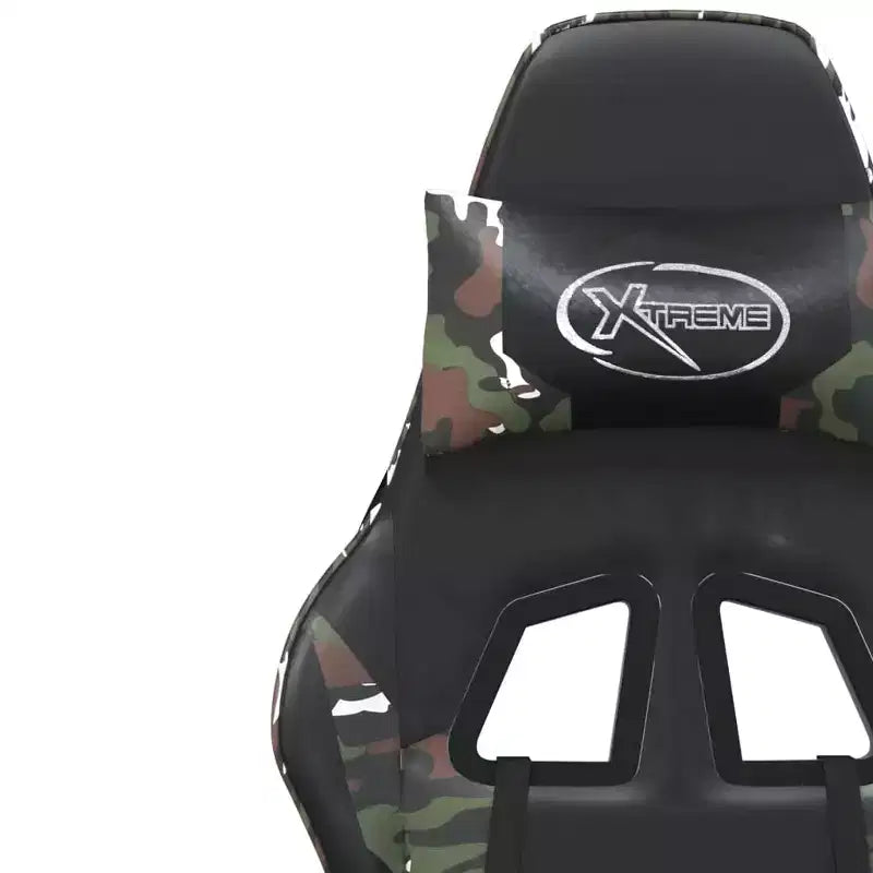 vidaXL Chaise de jeu réglable avec repose-pieds - Noir et camouflage, siège rembourré en similicuir, cadre robuste, design pivotant à 360°