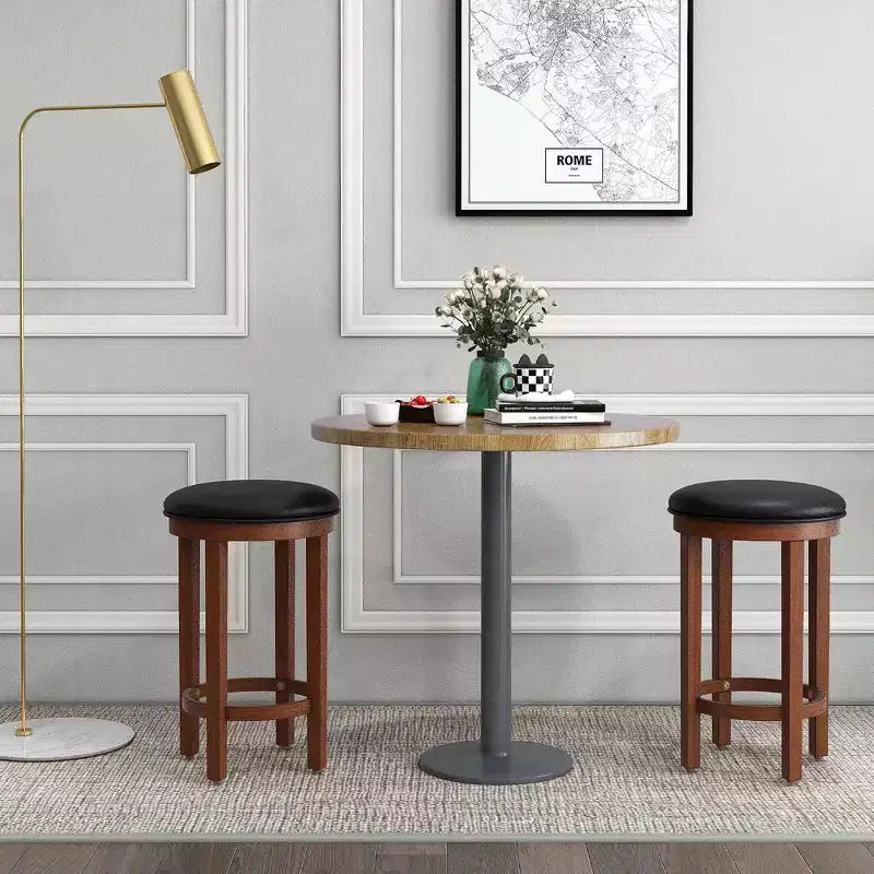 Costway Lot de 2 Tabourets de Bar Hauteur de Comptoir avec Assise Ronde et Repose-Pieds pour Cuisine Noir/Gris