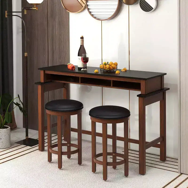 Costway Lot de 2 Tabourets de Bar Hauteur de Comptoir avec Assise Ronde et Repose-Pieds pour Cuisine Noir/Gris