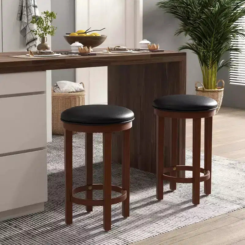 Costway Lot de 2 Tabourets de Bar Hauteur de Comptoir avec Assise Ronde et Repose-Pieds pour Cuisine Noir/Gris