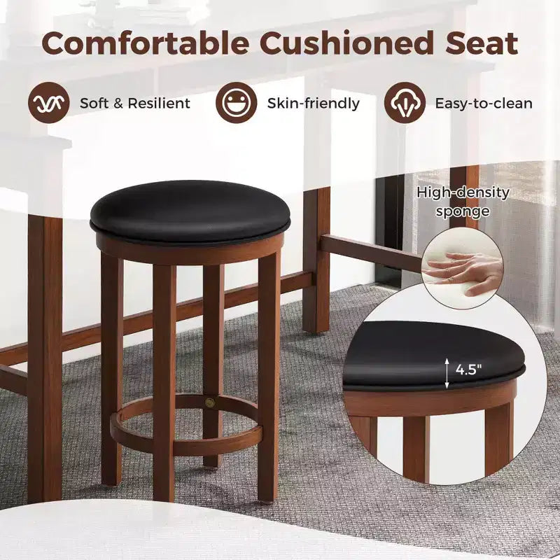 Costway Lot de 2 Tabourets de Bar Hauteur de Comptoir avec Assise Ronde et Repose-Pieds pour Cuisine Noir/Gris