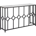 55 Downing Street Addy Modern Iron Rectangular Console Table 52 1/4 x 14 Black Geometrical White Stone Tabletop for Living Room