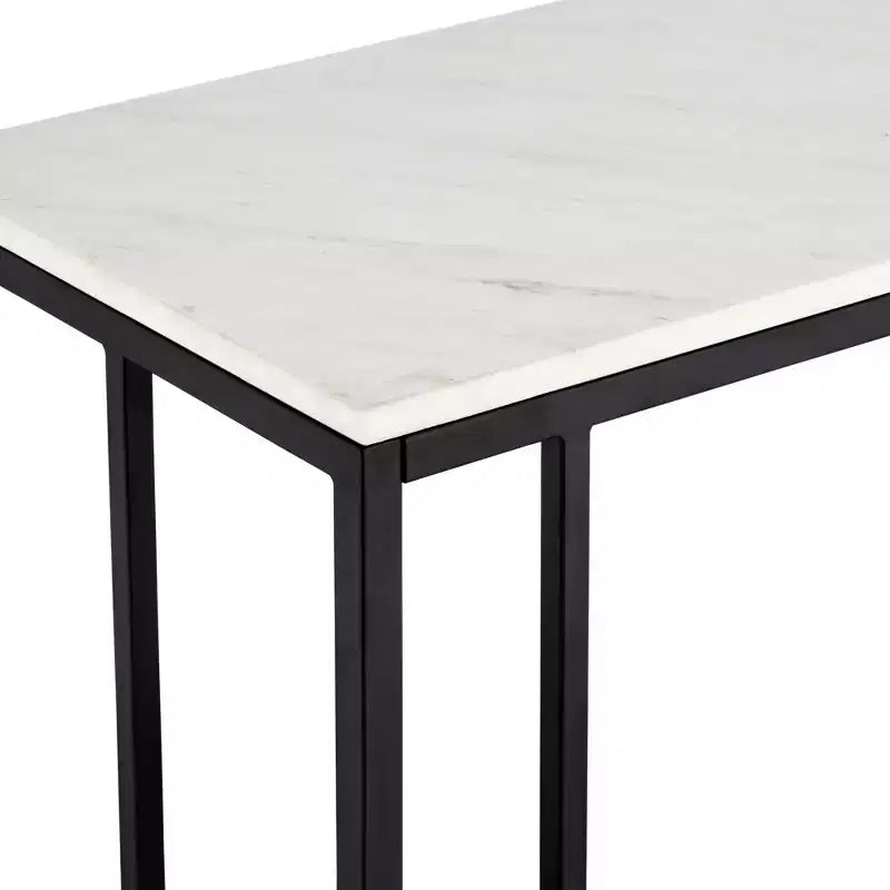 55 Downing Street Addy Table console rectangulaire moderne en fer 132,7 x 35,6 cm dessus en pierre blanche géométrique noir pour salon