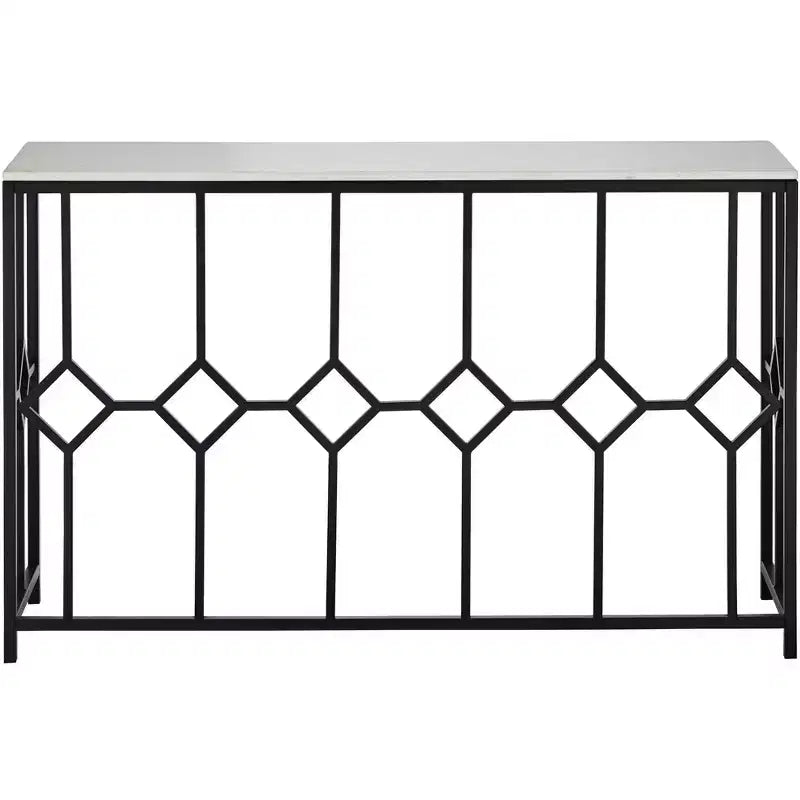 55 Downing Street Addy Table console rectangulaire moderne en fer 132,7 x 35,6 cm dessus en pierre blanche géométrique noir pour salon