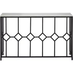 55 Downing Street Addy Table console rectangulaire moderne en fer 132,7 x 35,6 cm dessus en pierre blanche géométrique noir pour salon