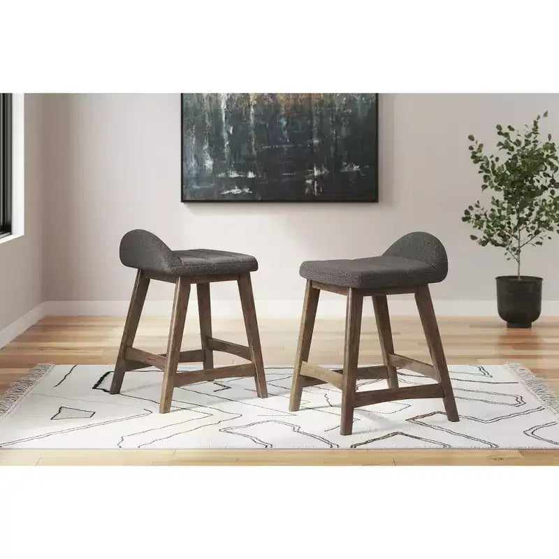 Tabouret de bar rembourré Signature Design by Ashley Lyncott à hauteur de comptoir avec coussin en mousse, lot de 2, gris anthracite