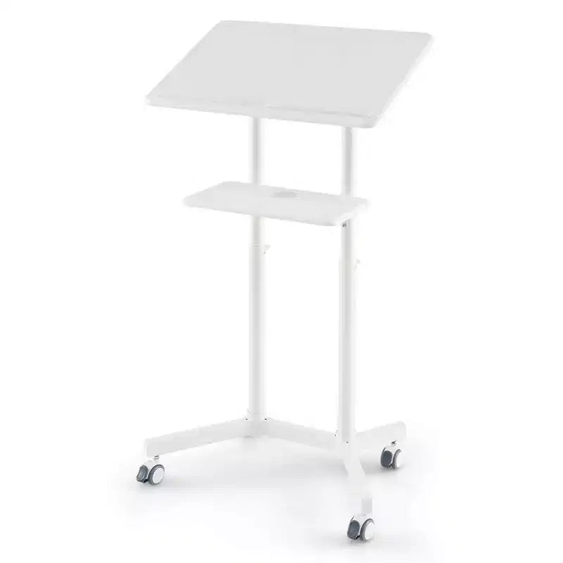Costway 1/2 PCS Pupitre mobile avec plateau de rangement inclinable Roulettes verrouillables Blanc