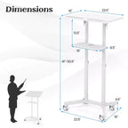Costway 1/2 PCS Pupitre mobile avec plateau de rangement inclinable Roulettes verrouillables Blanc