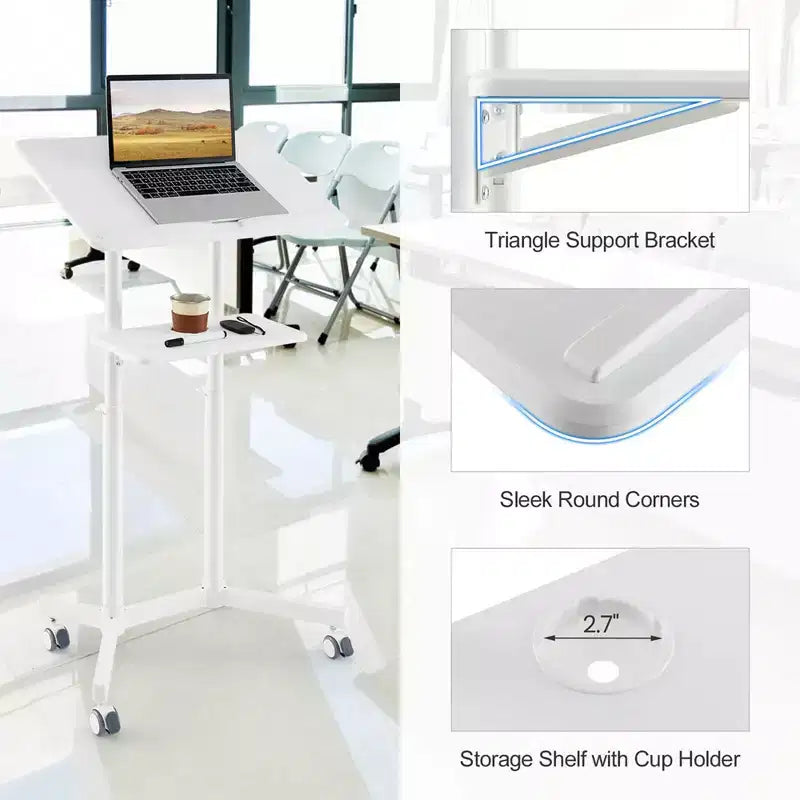Costway 1/2 PCS Pupitre mobile avec plateau de rangement inclinable Roulettes verrouillables Blanc