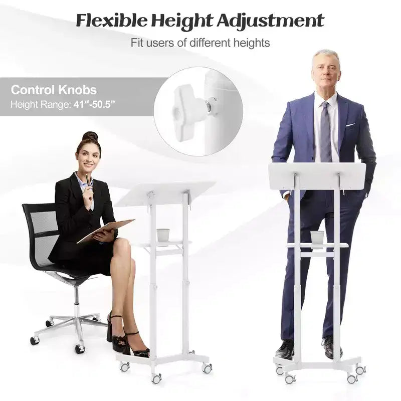 Costway 1/2 PCS Pupitre mobile avec plateau de rangement inclinable Roulettes verrouillables Blanc