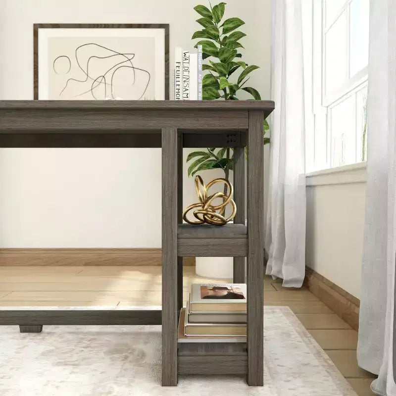 Bureau en bois massif Planche+Poutre avec étagères pour ordinateur, jeux, études, bureau pour la maison, 55