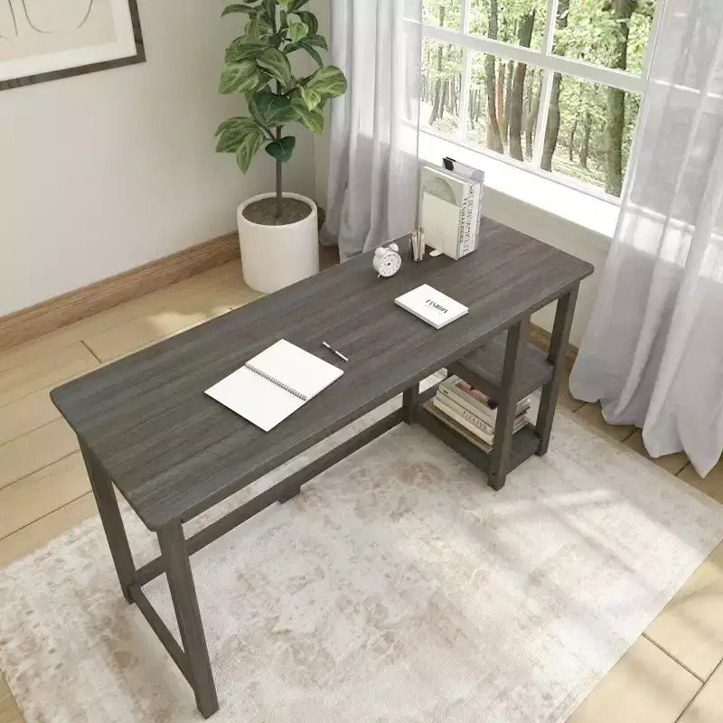 Bureau en bois massif Planche+Poutre avec étagères pour ordinateur, jeux, études, bureau pour la maison, 55
