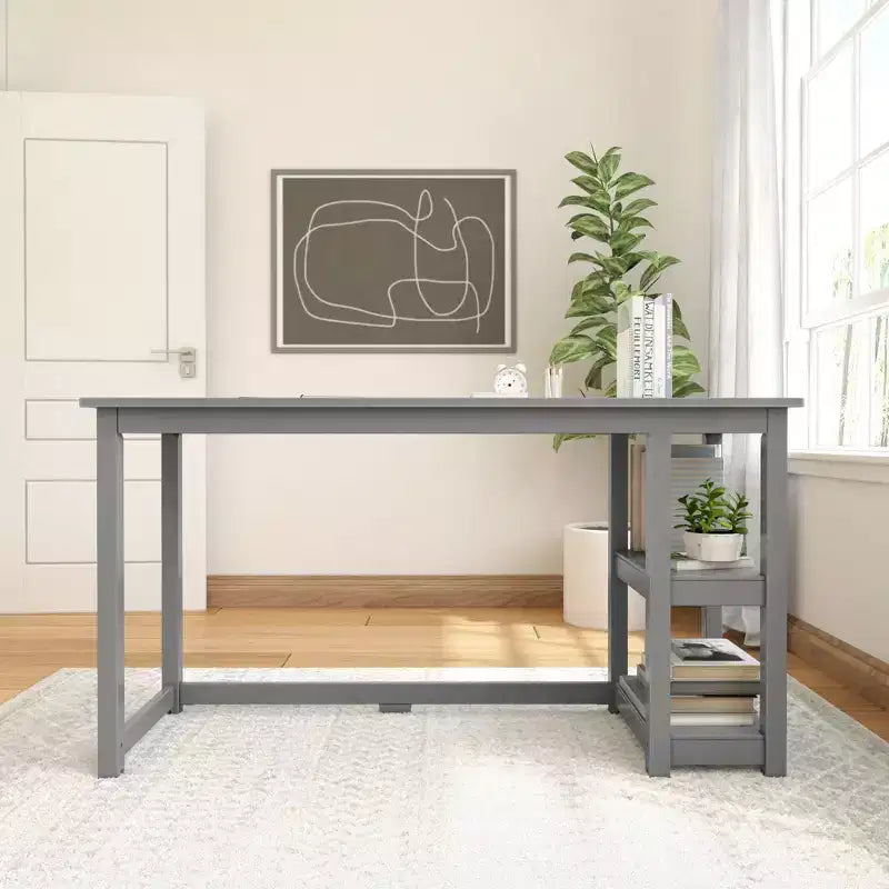 Bureau en bois massif Planche+Poutre avec étagères pour ordinateur, jeux, études, bureau pour la maison, 55