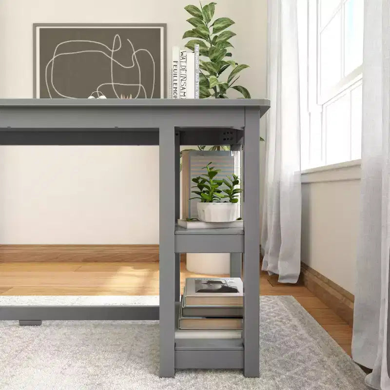 Bureau en bois massif Planche+Poutre avec étagères pour ordinateur, jeux, études, bureau pour la maison, 55