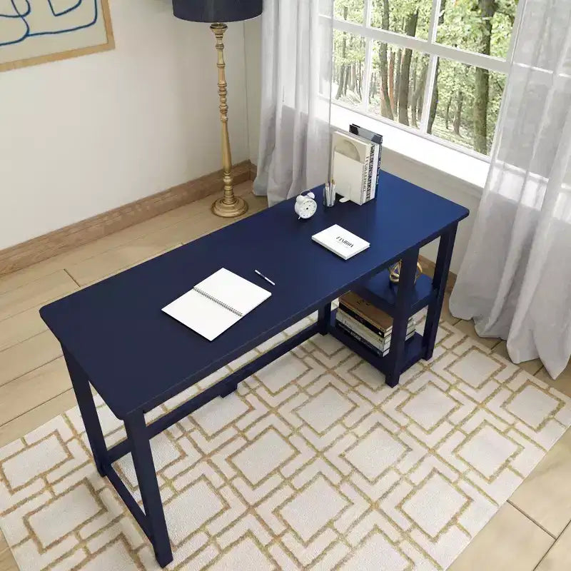 Bureau en bois massif Planche+Poutre avec étagères pour ordinateur, jeux, études, bureau pour la maison, 55