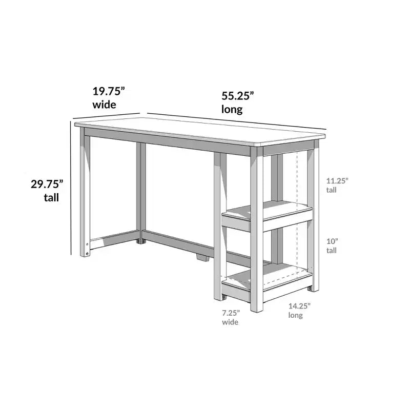Bureau en bois massif Planche+Poutre avec étagères pour ordinateur, jeux, études, bureau pour la maison, 55