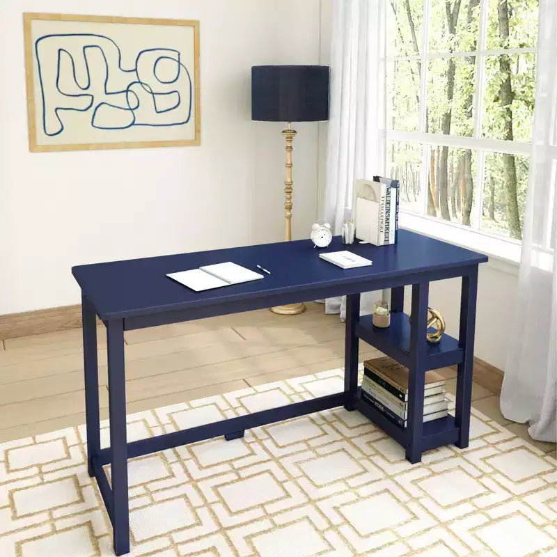 Bureau en bois massif Planche+Poutre avec étagères pour ordinateur, jeux, études, bureau pour la maison, 55