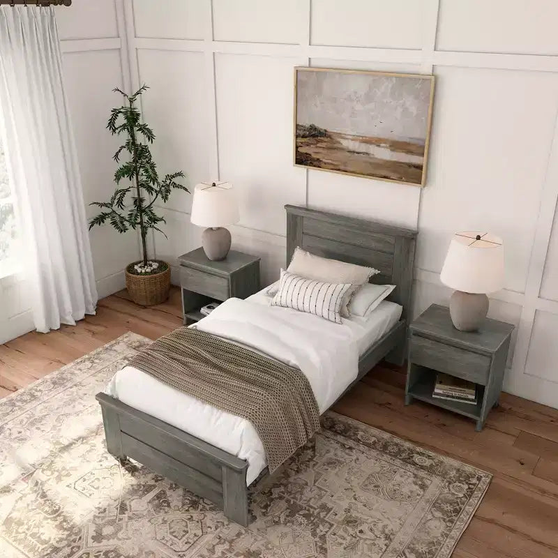Cadre de lit simple Plank+Beam Farmhouse avec tête de lit, lit plateforme en bois massif