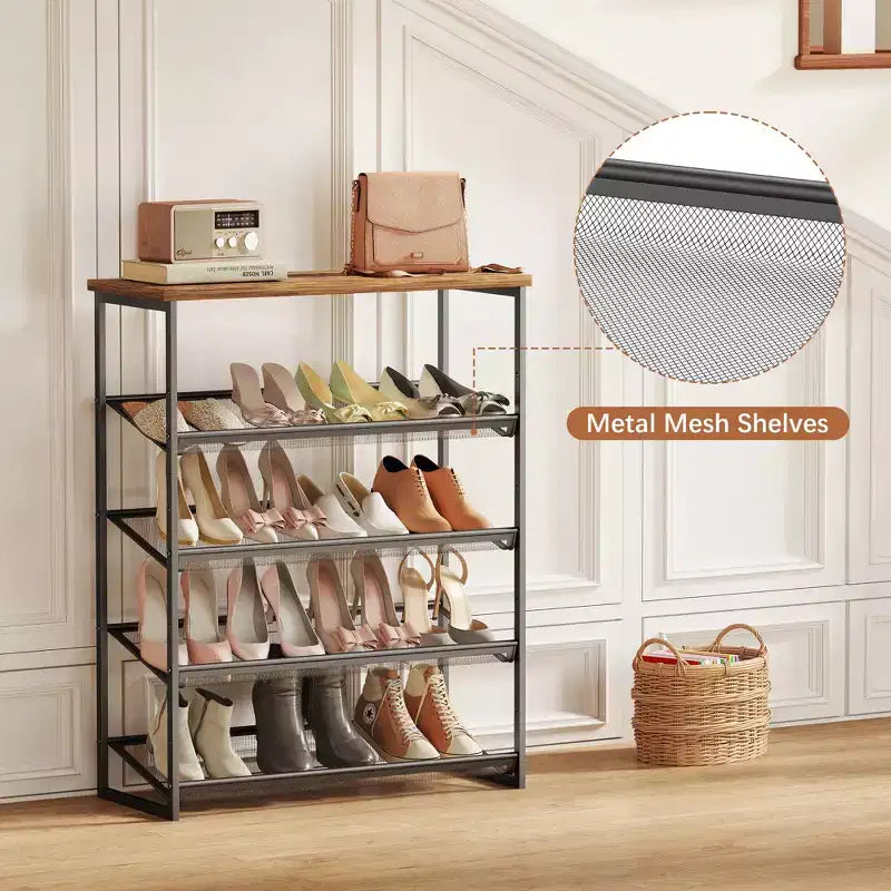 Meuble à chaussures 5 niveaux de style industriel avec étagères réglables pour entrée, placard, couloir