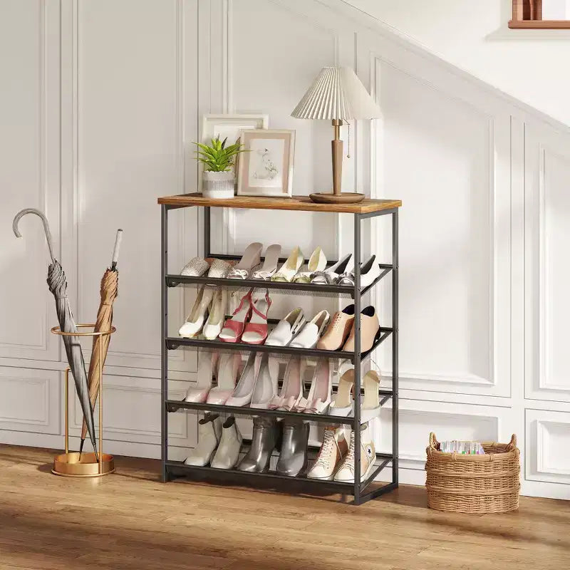 Meuble à chaussures 5 niveaux de style industriel avec étagères réglables pour entrée, placard, couloir