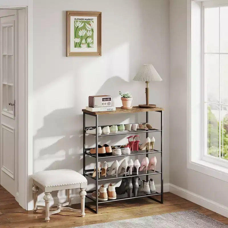 Meuble à chaussures 5 niveaux de style industriel avec étagères réglables pour entrée, placard, couloir