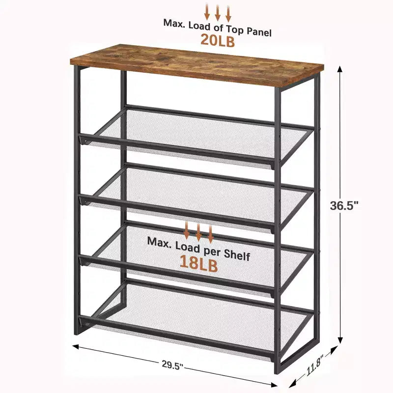 Meuble à chaussures 5 niveaux de style industriel avec étagères réglables pour entrée, placard, couloir