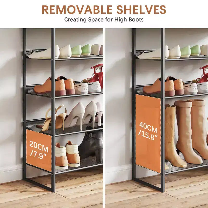 Meuble à chaussures 5 niveaux de style industriel avec étagères réglables pour entrée, placard, couloir