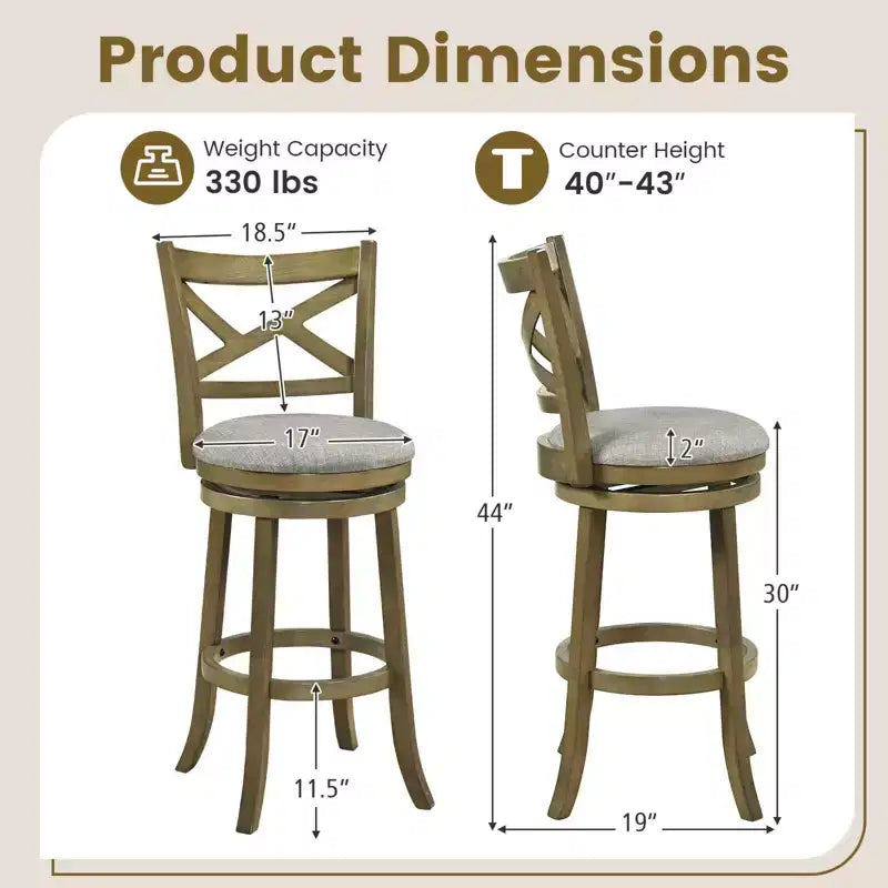 Lot de 2/4 tabourets de bar pivotants Costway, chaises hauteur de bar avec dossier creux, assise rembourrée douce, gris