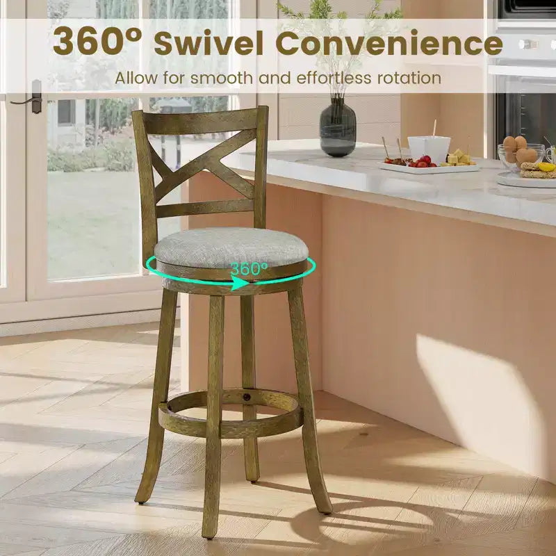 Lot de 2/4 tabourets de bar pivotants Costway, chaises hauteur de bar avec dossier creux, assise rembourrée douce, gris