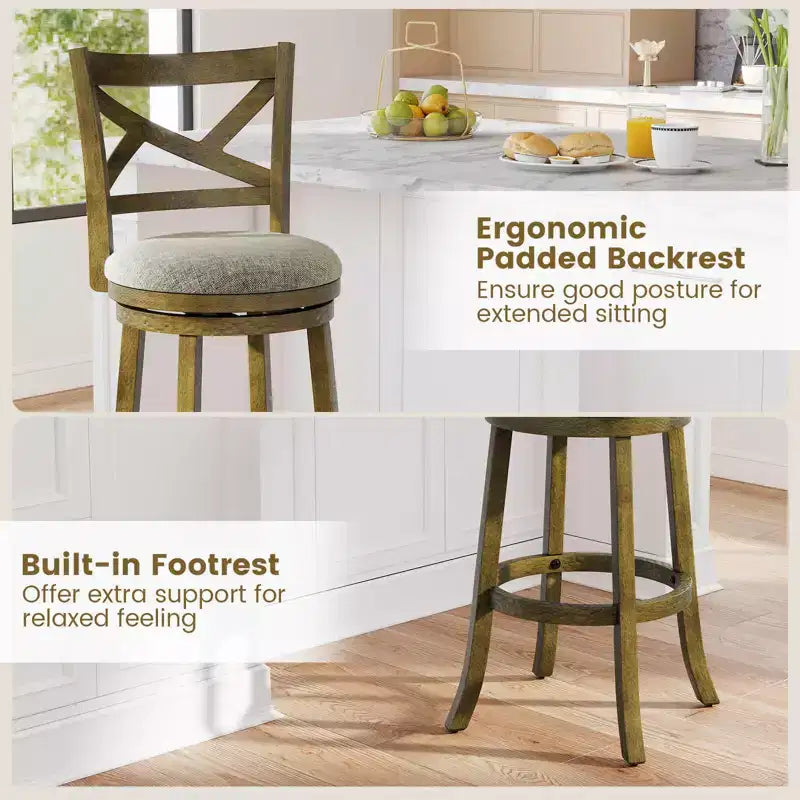 Lot de 2/4 tabourets de bar pivotants Costway, chaises hauteur de bar avec dossier creux, assise rembourrée douce, gris