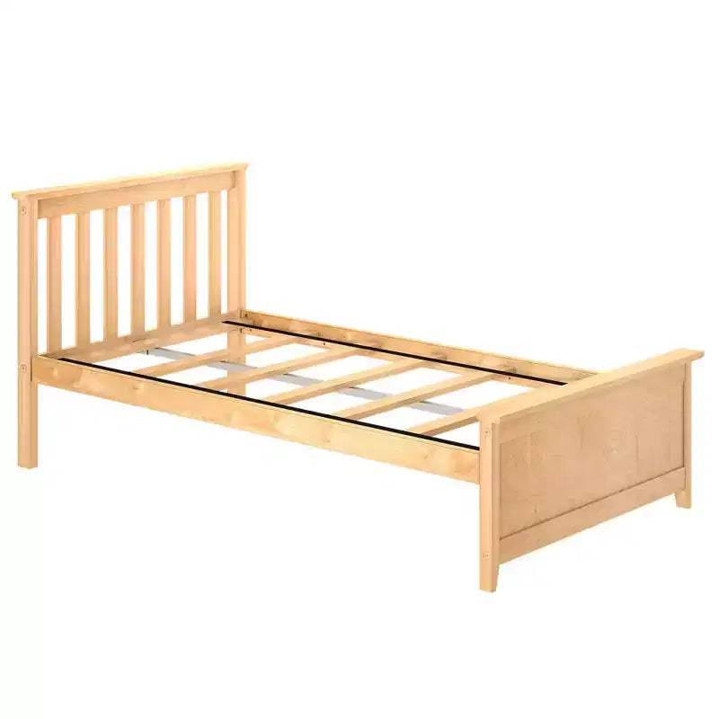 Cadre de lit simple plate-forme classique en bois massif Plank+Beam avec tête de lit à lattes