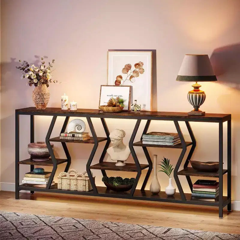 Table console de canapé Lantine 70,9 pouces avec étagères de rangement en bois à 4 niveaux
