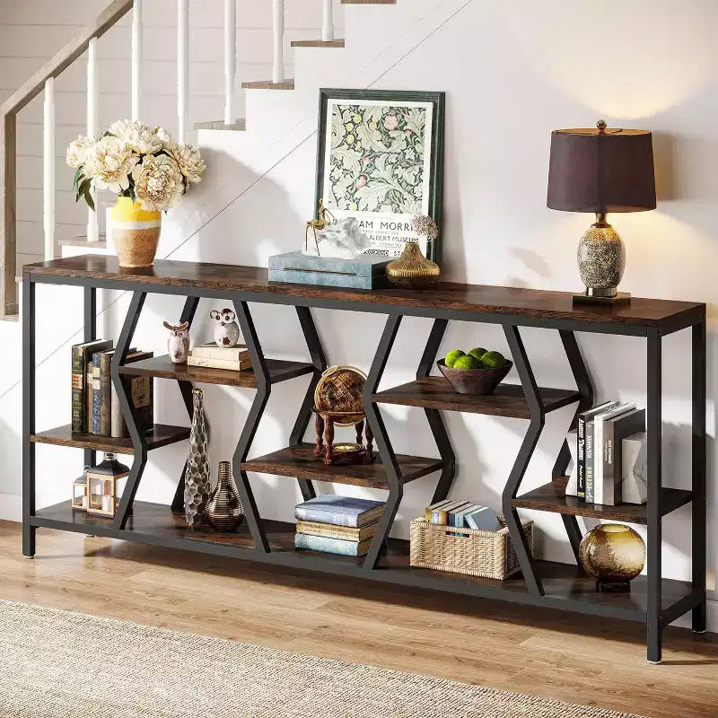 Table console de canapé Lantine 70,9 pouces avec étagères de rangement en bois à 4 niveaux