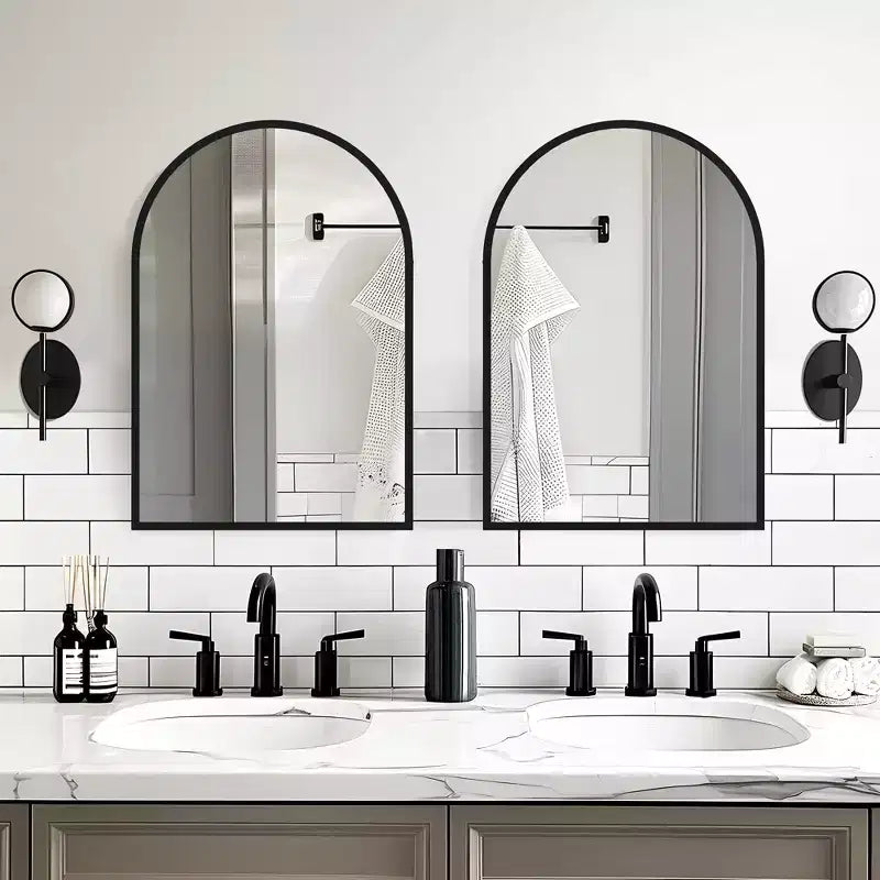 Dovelina Arched Wooden Straight Edge Hanging Mirror Decorative Wall Mirror (Set of 2)