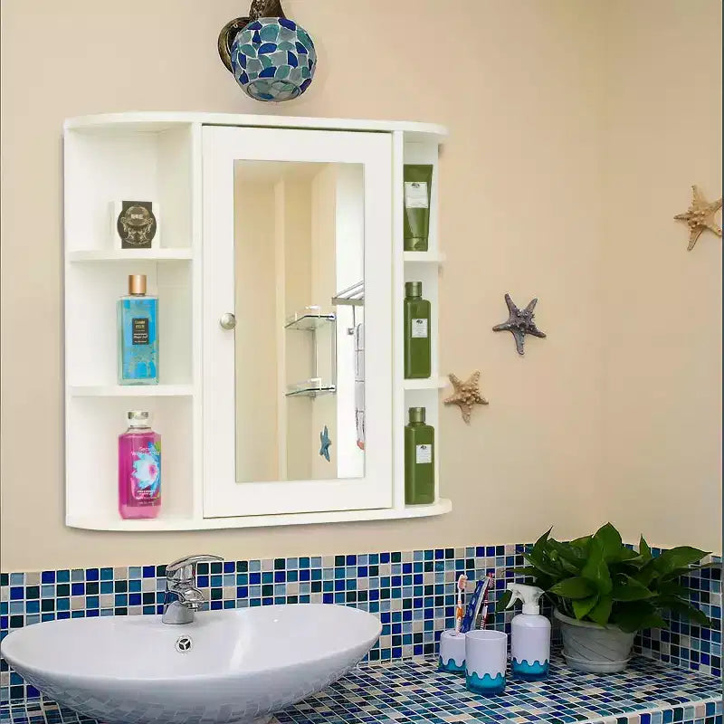 Meuble de rangement mural multifonctionnel Basicwise avec 4 étagères intérieures réglables et 6 étagères extérieures - Parfait comme organisateur de salle de bain