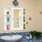Meuble de rangement mural multifonctionnel Basicwise avec 4 étagères intérieures réglables et 6 étagères extérieures - Parfait comme organisateur de salle de bain
