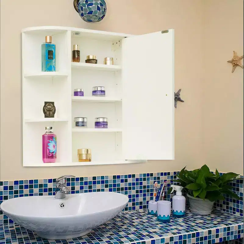 Meuble de rangement mural multifonctionnel Basicwise avec 4 étagères intérieures réglables et 6 étagères extérieures - Parfait comme organisateur de salle de bain