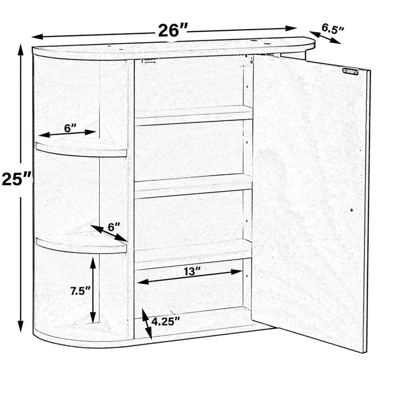 Meuble de rangement mural multifonctionnel Basicwise avec 4 étagères intérieures réglables et 6 étagères extérieures - Parfait comme organisateur de salle de bain