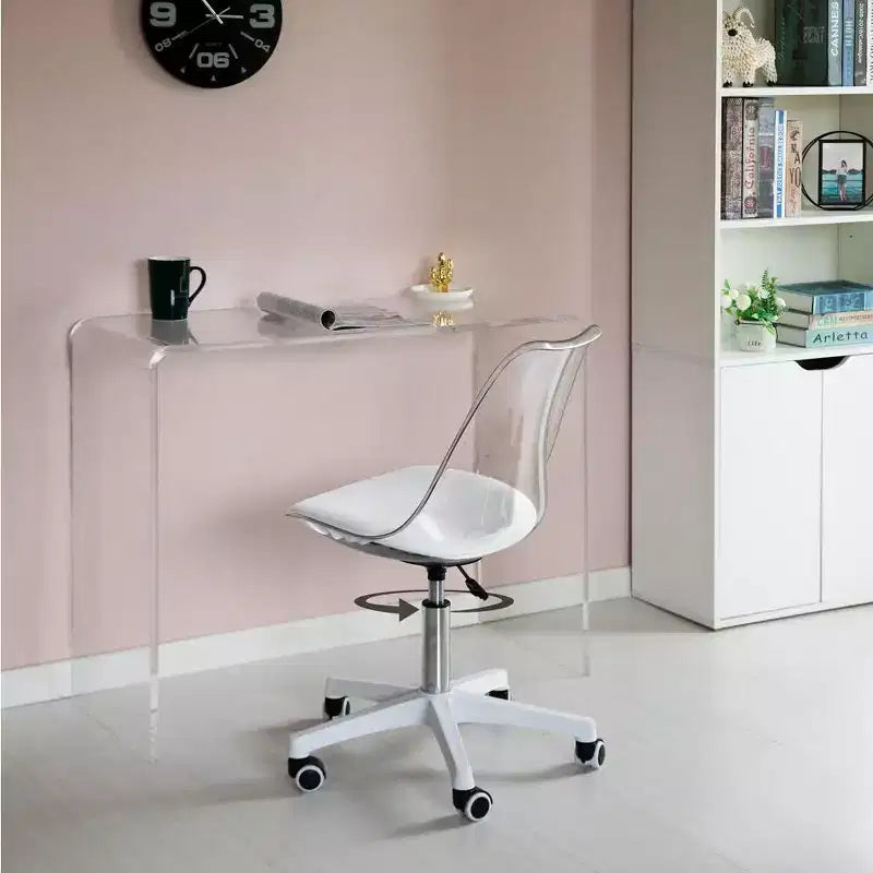 Chaise de bureau en acrylique transparent Fabulaxe - Chaise de bureau sans accoudoirs, réglable en hauteur, à roulettes - Parfaite pour le bureau à domicile ou la coiffeuse avec fonction pivotante