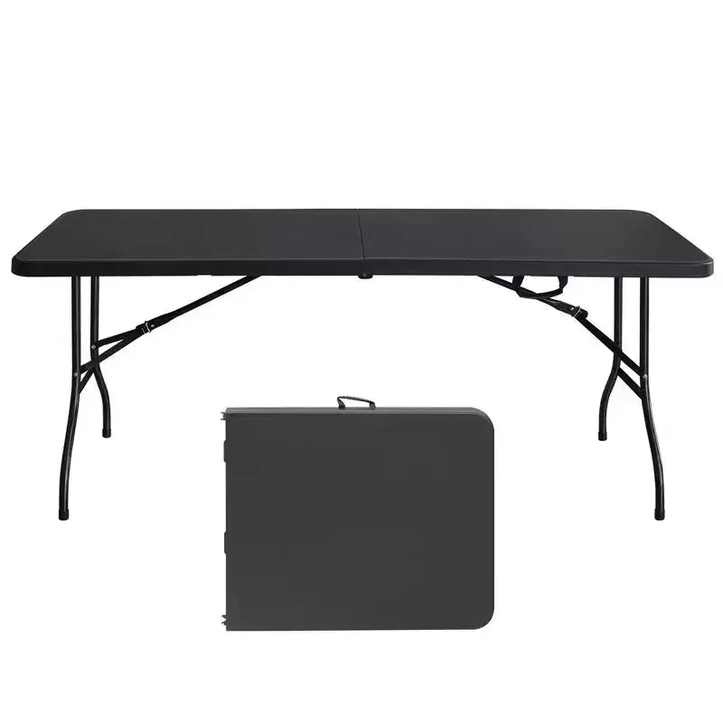 6 FT Portable Folding Table, Heavy Duty Fold in Half Utility Table with Handle, Adjustable Height Folding Table for Picnic Party Camping and Party