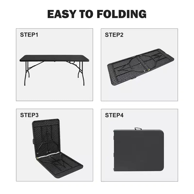 Table pliante portative de 6 pieds, table utilitaire robuste pliable en deux avec poignée, table pliante à hauteur réglable pour pique-nique, fête et camping