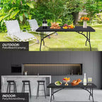Table pliante portative de 6 pieds, table utilitaire robuste pliable en deux avec poignée, table pliante à hauteur réglable pour pique-nique, fête et camping